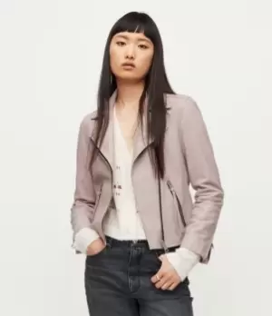 Image of AllSaints Womens Dalby Leather Biker Jacket, Pink, Size: 8