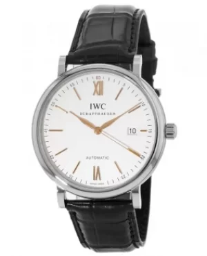 Image of IWC Portofino Automatic Silver Dial Black Leather Strap Mens Watch IW356517 IW356517