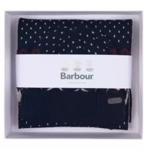 Image of Barbour Mens Rothbury Fairisle Beanie & Scarf Gift Set Navy One Size