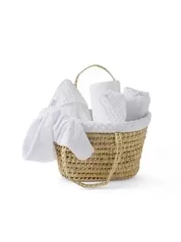 Image of Clair De Lune Dimple Baby Gift Basket- White (Dimple Blanket, Dimple Dressing Gown, Dimple Hooded Towel, Changing Mat And Wash Mitt, Cellular Pram Bla
