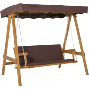 Image of Outsunny - 3 Seater Outdoor Garden Swing Chair w/ Canopy Removable Cushion Patio - Brown