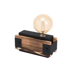 Image of Table Lamp Desk Light Black Steel & Wood Bedside Box 1 x 16W E27 Bulb