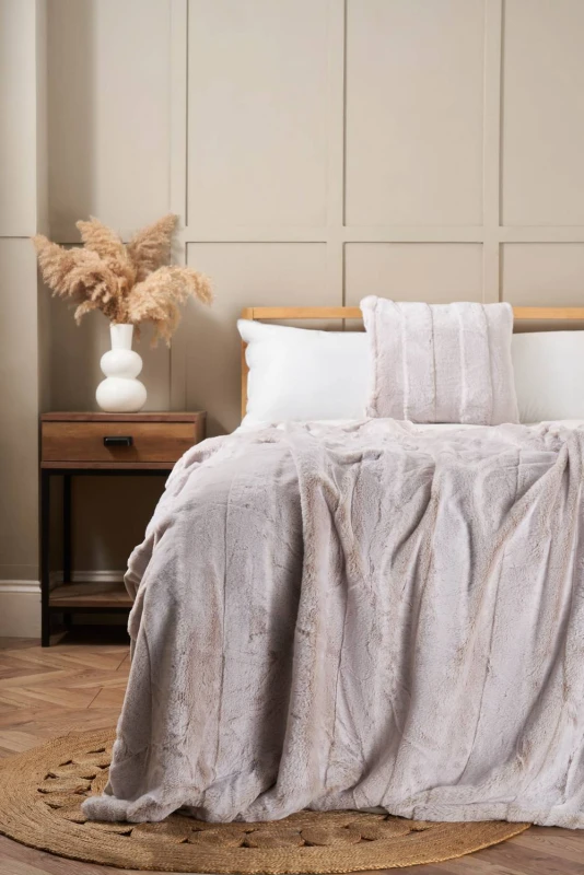 Image of BHS Faux Fur Stripe Throw in Natural Natural Unisex