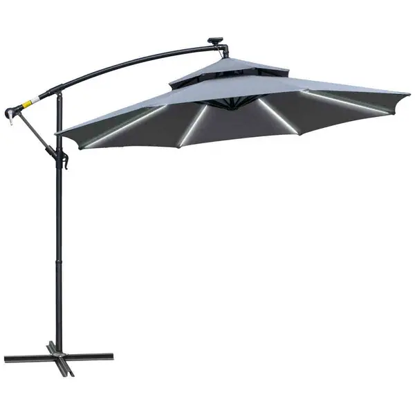 Image of Outsunny 3m Cantilever Banana Parasol w/Solar LEDs - Grey