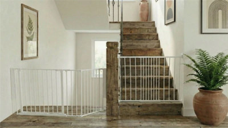 Image of Safetots Solution For Up And Down Staircases, White, Multi Panels, Up To 148Cm, And, Screw Fit Gate, 67Cm - 105.5Cm
