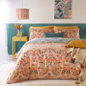 Image of Furn. Lorelei Blush Floral Reversible Duvet Cover and Pillowcase Set Blush/Yellow/White