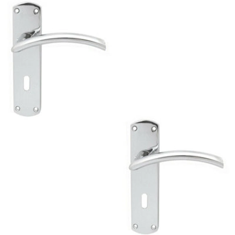 Image of Loops 2x Arched Lever on Lock Backplate Door Handle 170 x 42mm Polished Chrome Multi