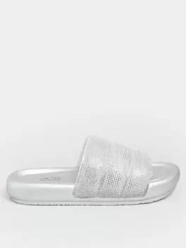 Image of Yours Wide Fit Padded Slider - Silver, Size 9E, Women