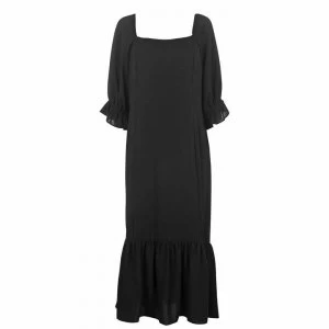 Image of Biba Square Neck Linen Dress - Black