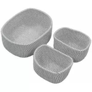 Image of JVL Edison Rectangular Cotton Rope Storage Basket, Set of 3, Grey