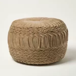 Image of Sofia Pleated Velvet Taupe Pouffe - Beige Taupe - Homescapes
