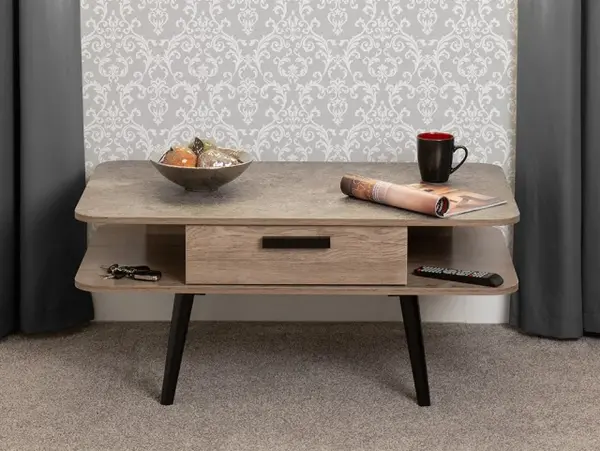 Image of Seconique Saxton Mid Oak and Concrete Effect 1 Drawer Coffee Table