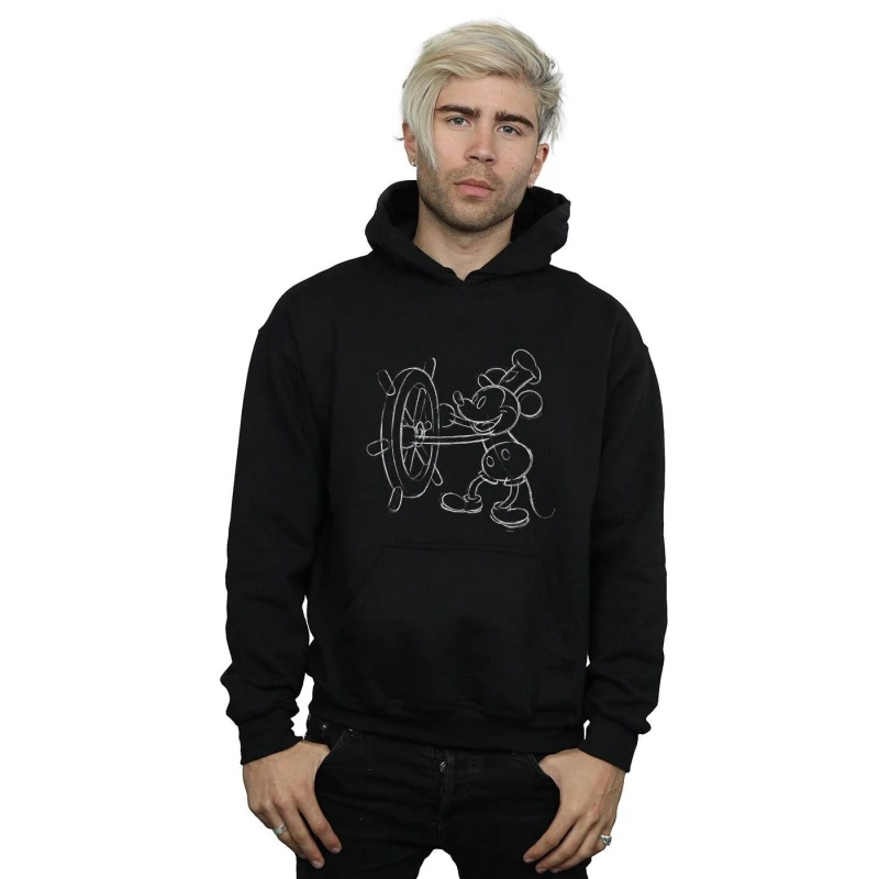 Image of Disney Men Mickey Mouse Steamboat Sketch Hoodie in Black Size: Small Black S Male 5059114520176