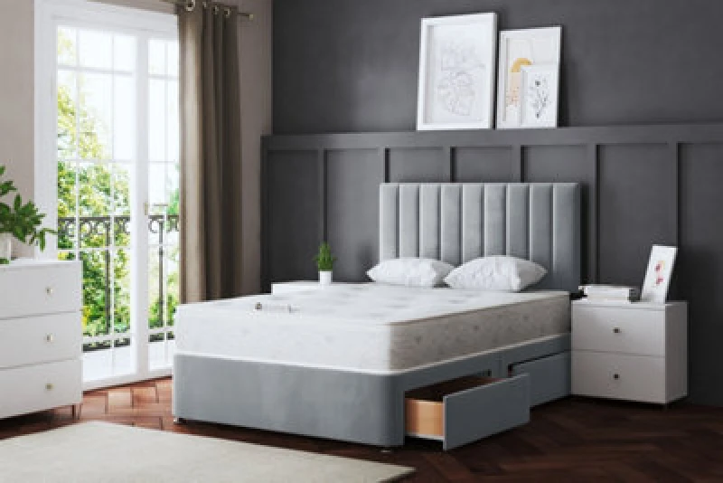 Image of DS Living Amelia Upholstered Silver Panel 2 Draw Divan Bed with Headboard Silver