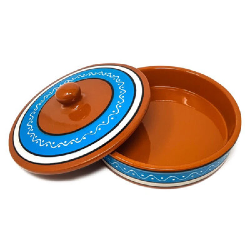 Image of Verano Spanish Ceramics Fiesta Hand Painted Pattern Ceramic Kitchen Dining Tortilla Servers Blue (Diam) 25Cm