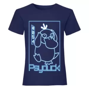Image of Pokemon Girls Psyduck Neon T-Shirt (3-4 Years) (Navy)