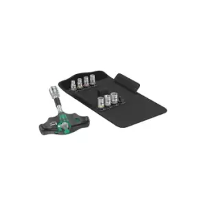 Image of Wera 05023470001 Kraftform Kompakt 400 RA Set 2, Tournevis adaptateur a poignee en T avec fonction cliquet et jeu de douilles, 9 pieces, Black-Green,