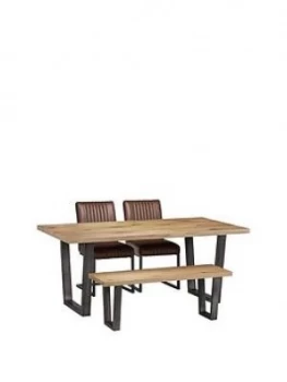 Image of Julian Bowen Brooklyn 180 Cm Metal And Solid Oak Dining Table + 2 Chairs + Bench
