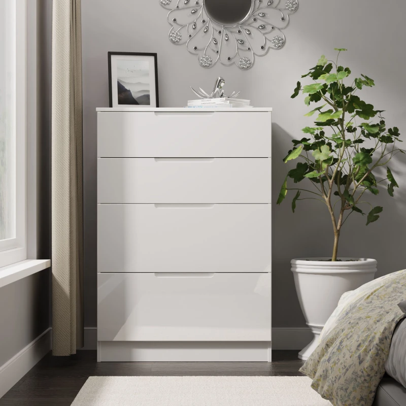 Image of Welcome Furniture Ready Assembled Milan 4 Drawer Deep Chest In White Gloss & White MIL050WGW