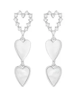 Image of Lipsy Silver Mother Of Pearl Inlay With Crystal Heart Drop Earrings