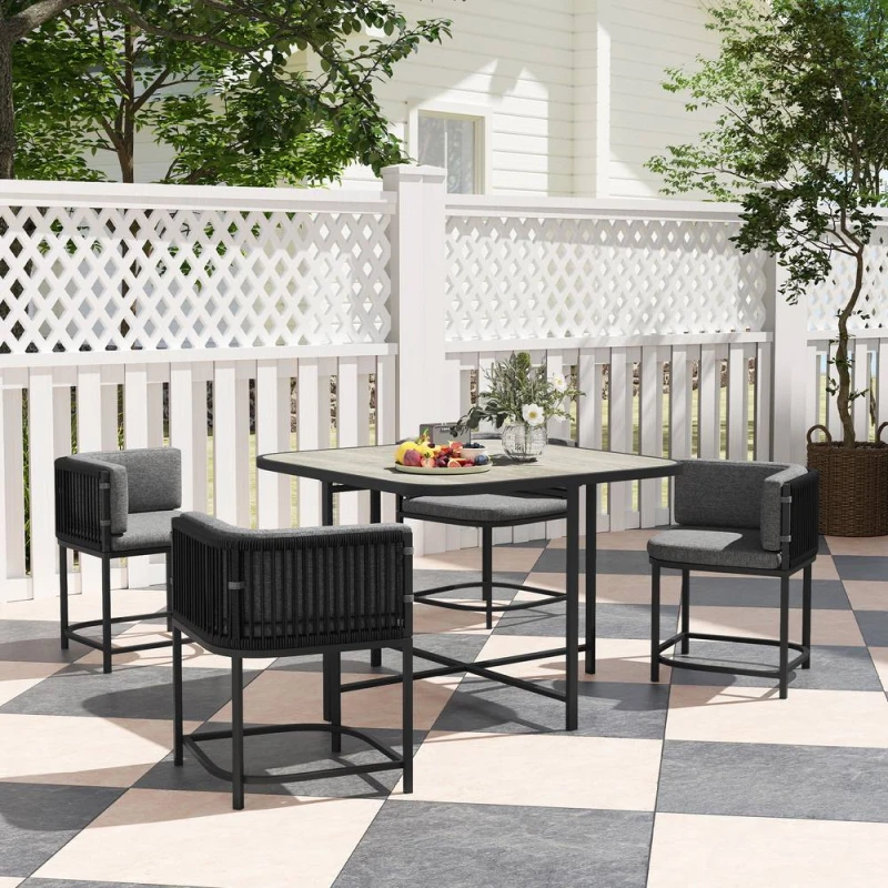 Image of Outsunny 4 Seater Rattan Dining Set with Cushions, Grey 861-075V70CG