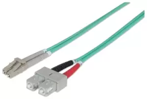 Image of Intellinet Fiber Optic Patch Cable, OM3, LC/SC, 2m, Aqua, Duplex,...