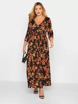 Image of Yours 3/4 Sleeve Wrap Front Dress - Multi, Black, Size 16, Women