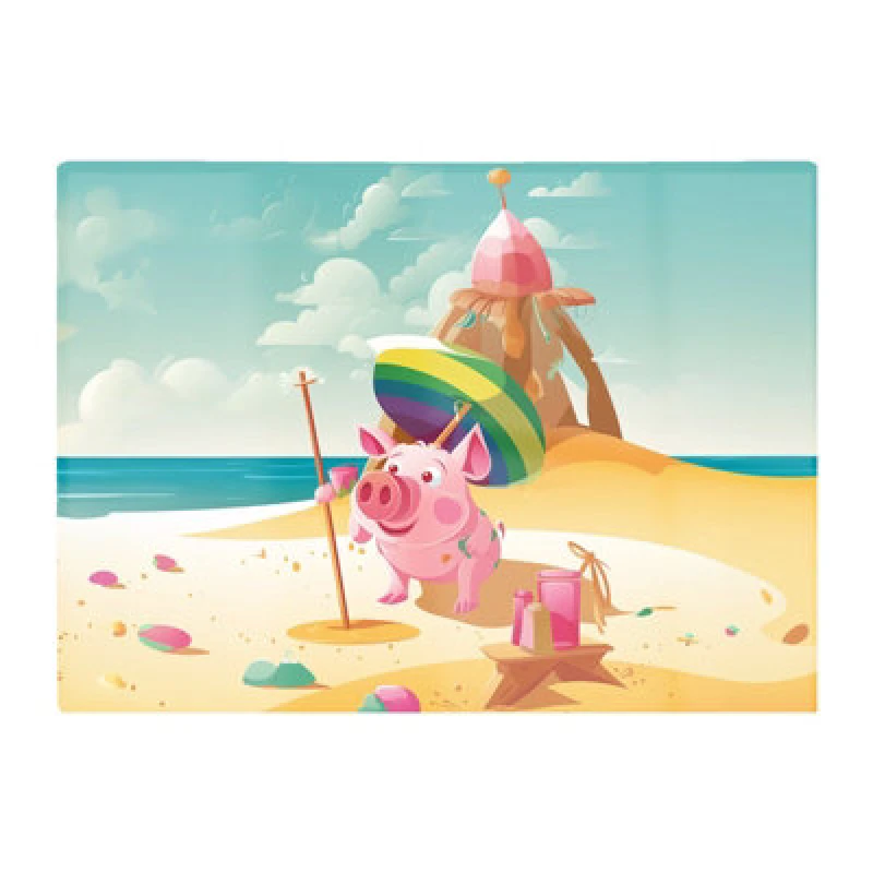 Image of Warren Reed Designer Piglet On A Beach Holiday Glass Chopping Board