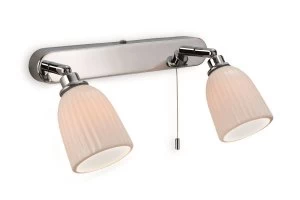 Image of 2 Light Bathroom Spotlight Bar (Switched) Chrome, Porcelain Shades IP44, G9