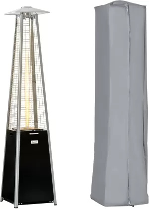 Image of Outsunny 11.2KW Outdoor Patio Gas Heater Stainless Steel Pyramid Propane Heater Garden Freestanding Tower Heater with Wheels, Dust Cover, Silver