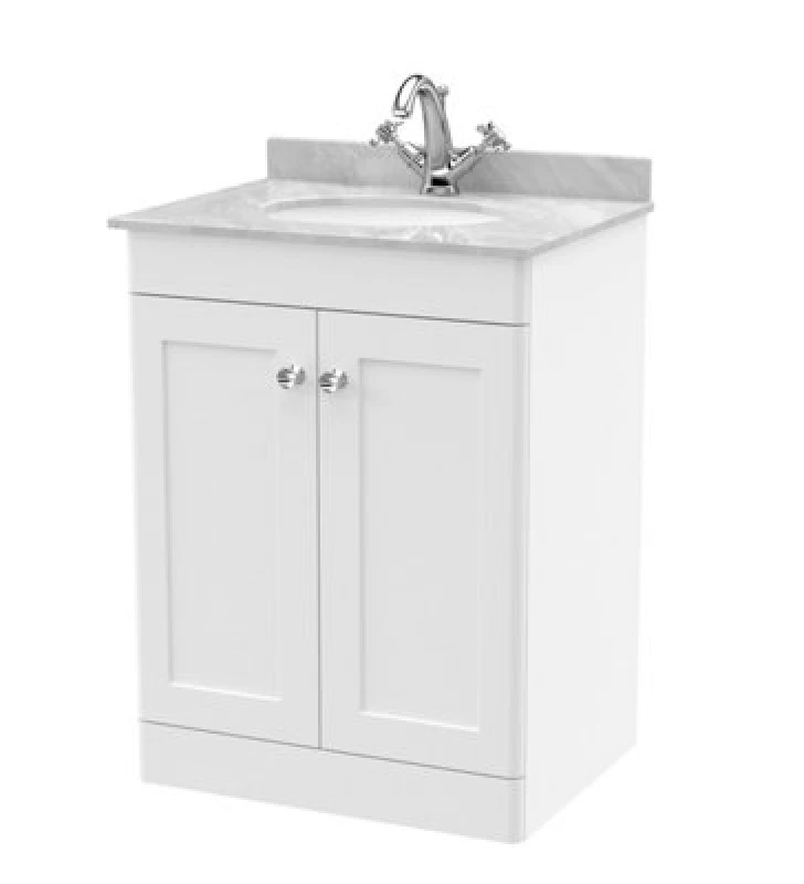 Image of nuie 600mm Floor Standing 2 Door Vanity & Marble Top 1TH - Satin White CLC125GR1