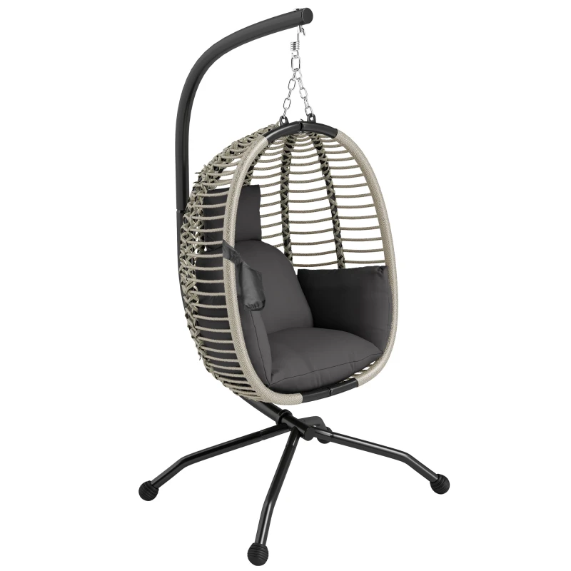 Image of Outsunny Hanging Swing Chair w/ Thick Cushion, Rope Structure Patio Hanging Chair, Dark Grey Dark Grey