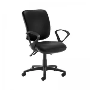 Image of Senza high back operator chair with fixed arms - Nero Black vinyl