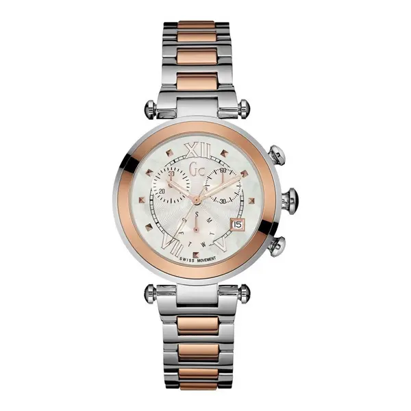 Image of Gc Watches Gc Lady Chic Mid size White and Silver Tone Rose Gold Watch