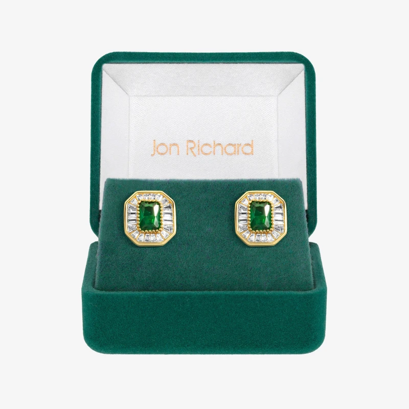 Image of Jon Richard Gold Plated Emerald Baguette Studs - Gift Box Jewellery Sets One Size Gold 70973210000
