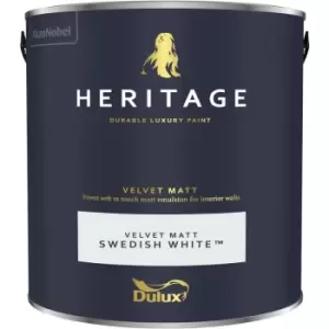 Image of Dulux Heritage Velvet Matt Swedish White Matt Emulsion Paint 2.5L