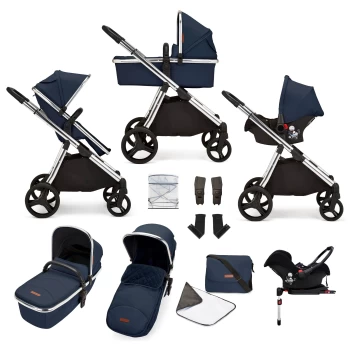 Image of ickle bubba Eclipse Travel System with Galaxy Car Seat and Isofix Base - Chrome / Midnight Blue/ Black