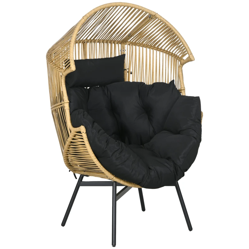 Image of Outsunny Outsunny Rattan Leisure Chair w/ Cushion, Garden Egg Chair with Headrest, Sand - Sand brown