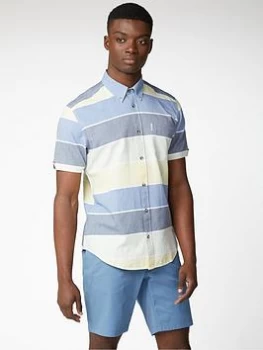 Image of Ben Sherman Short Sleeved Engineered Stripe Shirt - Sky, Sky, Size S, Men