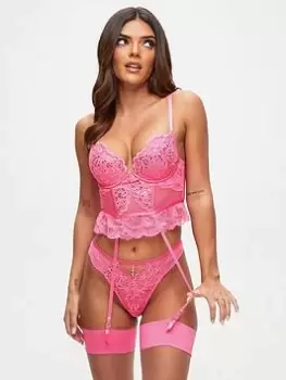 Image of Ann Summers Bodywear The Icon Padded Basque - Bright Pink, Bright Pink, Size 8D-Dd, Women