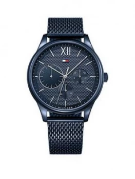 Image of Tommy Hilfiger Blue And Silver Detaiul Multi Dial Blue Ip Stainless Steel Mesh Strap Watch