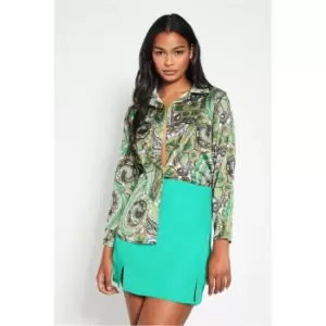 Image of I Saw It First Green Paisley Print Satin Shirt - Green