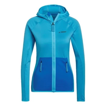 Image of adidas Terrex Tech Flooce Light Hooded Hiking Jacket Wome - App Sky Rush / Shock Blue