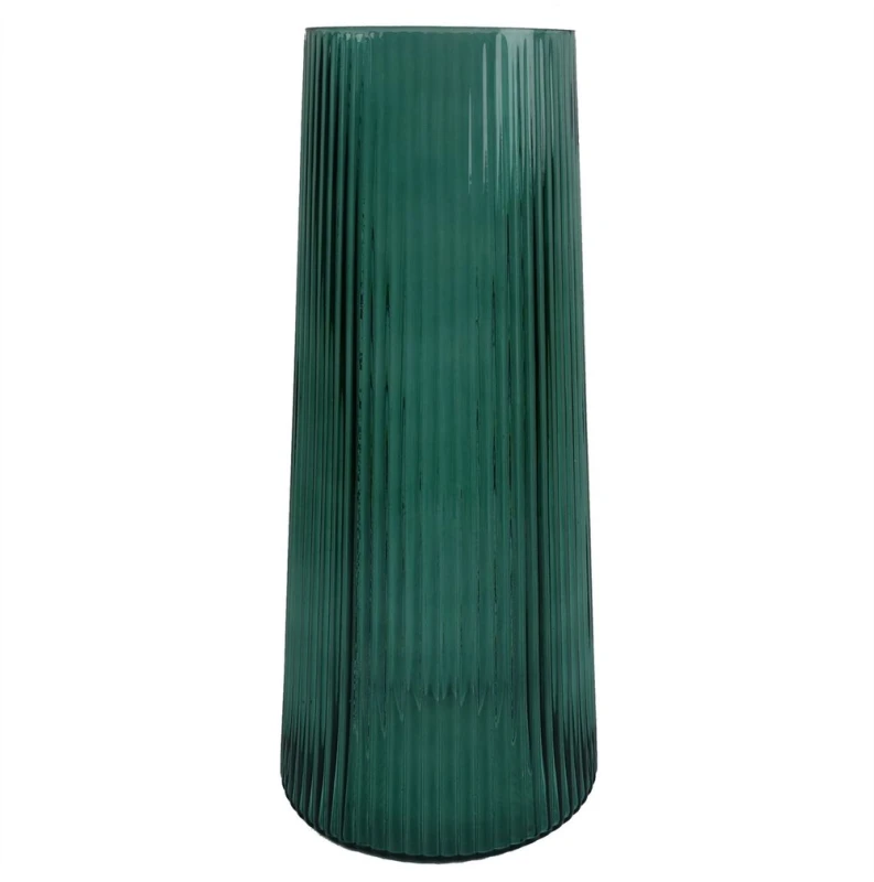Image of Leaf 28cm Green Ridged Glass Vase Large Green unisex
