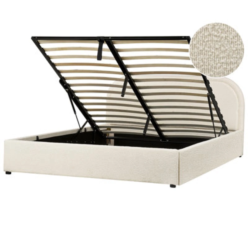Image of Beliani Ottoman Bed Boucle Quillien 160 X 200 Cm (Eu King Size) Light Beige