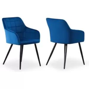 Image of Set of 1/2/4 Camden Velvet upholstered Square Stitched Chairs - Royal Blue - Set of 2 - Royal Blye