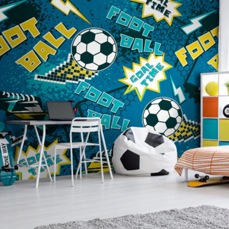 Image of Origin Murals Graphic Pixel Footballs Teal Paste The Wall Mural 350Cm Wide X 280M High