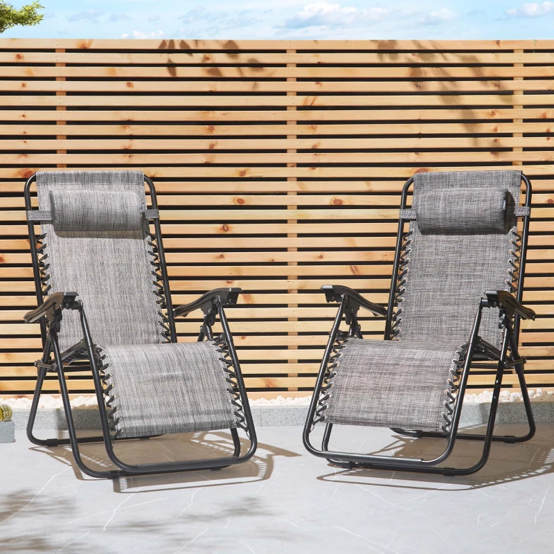 Image of VonHaus Set of 2 Premium Sun Lounger Garden Chairs Grey
