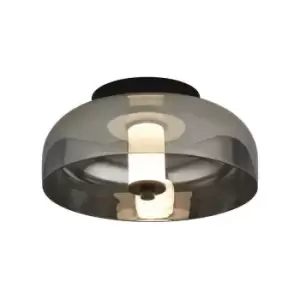 Image of Searchlight Frisbee 1 Light LED Flush, Matt Black With Smoked Glass