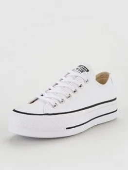 Image of Converse Chuck Taylor All Star Platform Lift Clean Leather Ox - White/Black, Size 6.5, Women